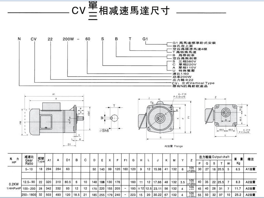 立式減速電機200W