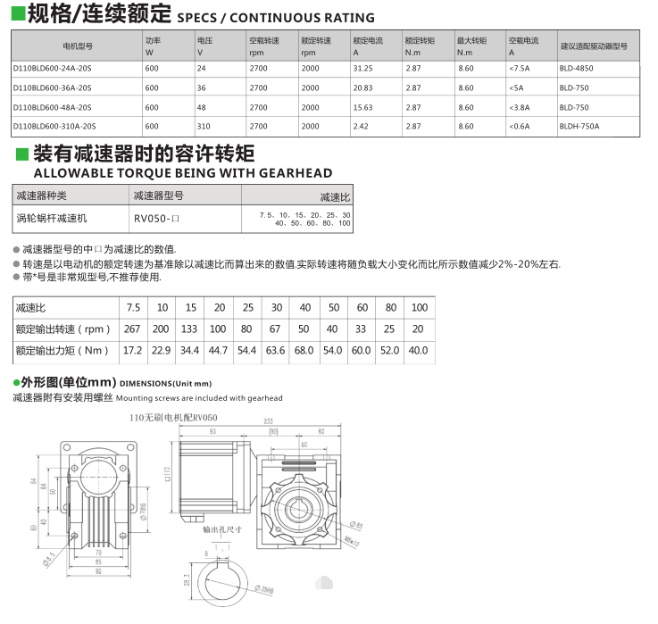 600W無刷電機(jī)規(guī)格